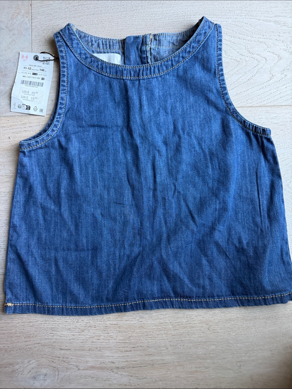 Zara Blue Denim Tank Top for Kids, size 11-12 girls